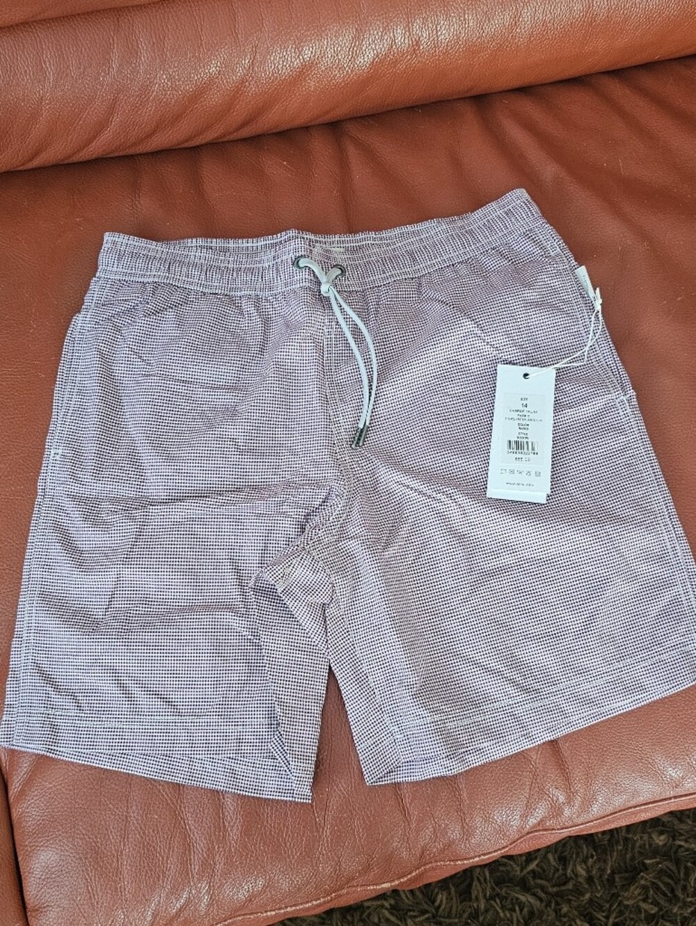NWT Boys Onia Gingham Elastic Drawstring Charlie Swim Trunks Sz 14